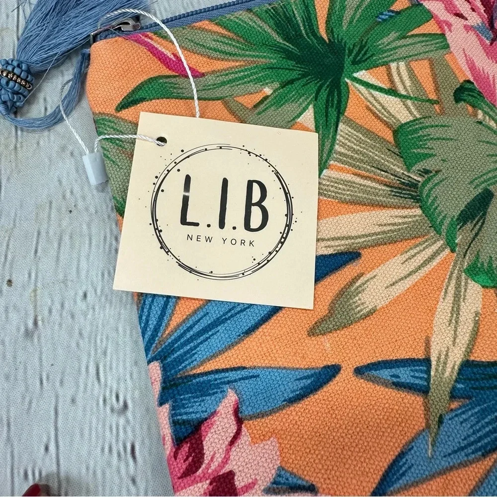 L.I.B new york Boutique NWT makeup pouch travel bag tropical floral tassel